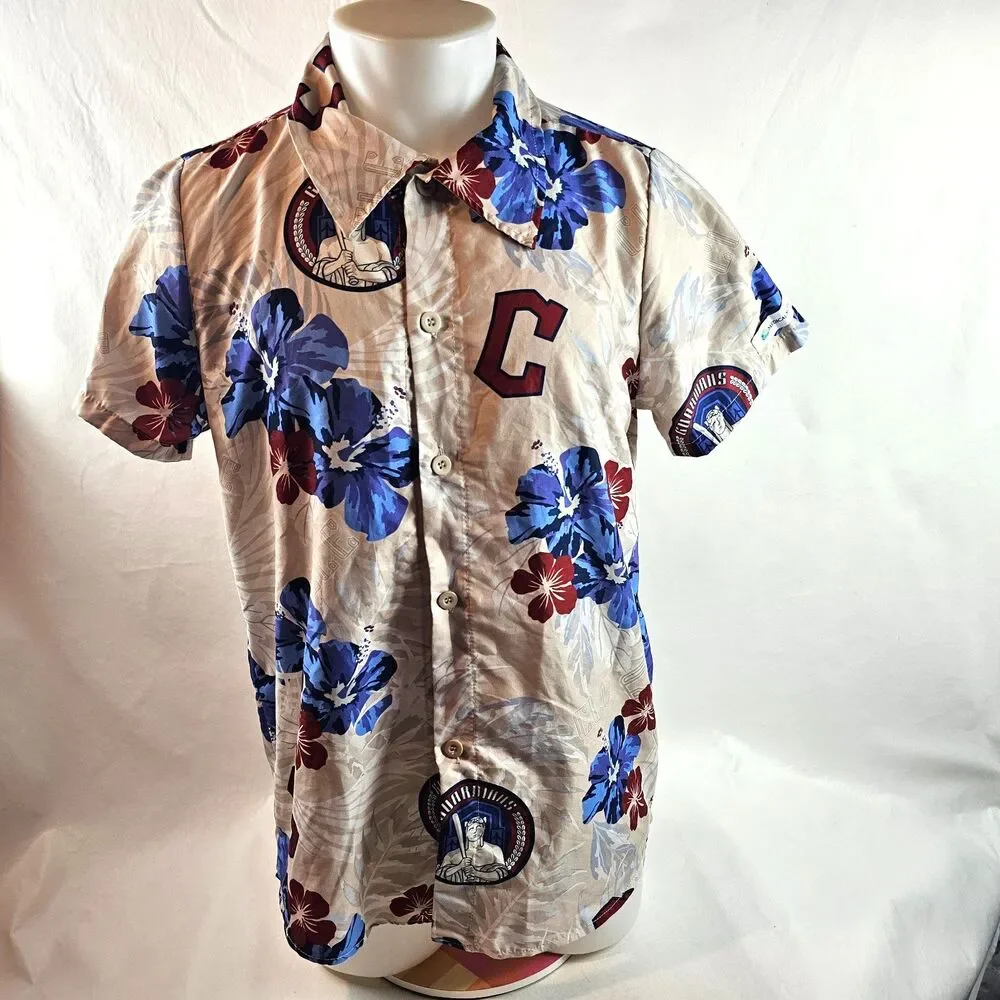 Cleveland Guardians Hawaiian Shirt Men Medium Blue Floral Button Up MLB Baseball